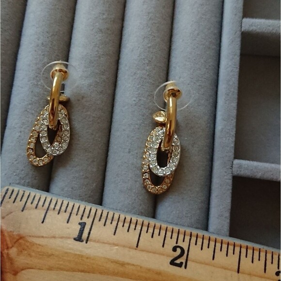 SWAROVSKI Gold Tone Crystals Double Oval Dangle pierced Earrings - Picture 2 of 8